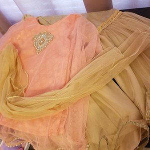 Indian Gold Sharara with Peach Net Shirt - Formal